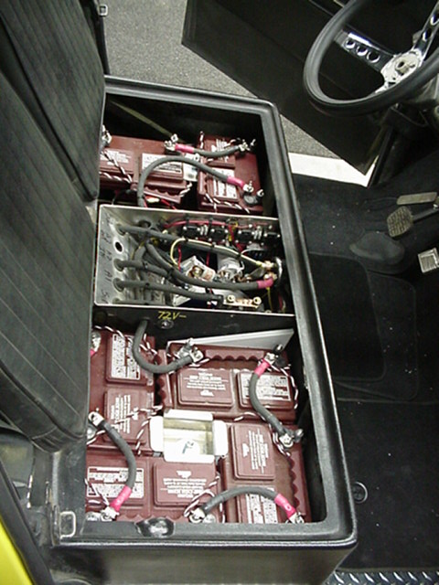 Right view of the battery pack and open drive control box