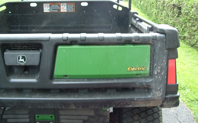 John Deere electric electric truck showing Electric logo